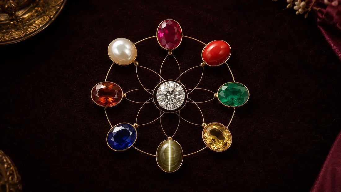 Vedic rashi ratna gemstones for all 12 zodiac signs displayed together