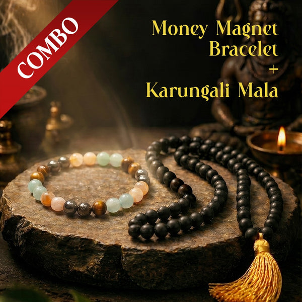Money Magnet Bracelet & Karungali Mala Combo by Mahadevkrupa – Attract Wealth, Positivity & Protection
