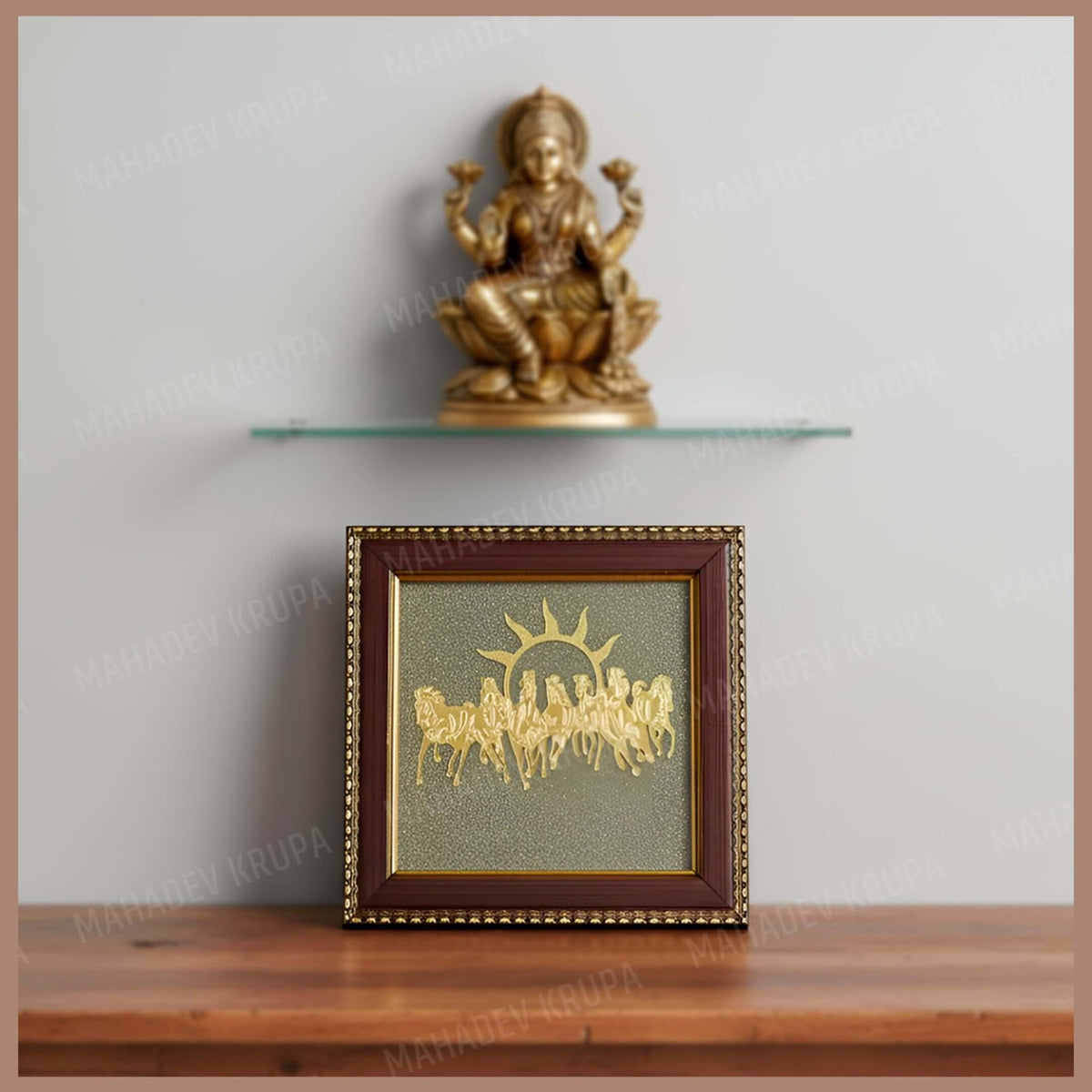 7 Horses Raw Pyrite Frame – Natural Stone Decorative Frame - Spiritual & Energy Décor - Mahadev Krupa Ujjain