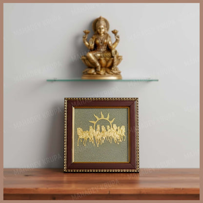 7 Horses Raw Pyrite Frame – Natural Stone Decorative Frame - Spiritual & Energy Décor - Mahadev Krupa Ujjain