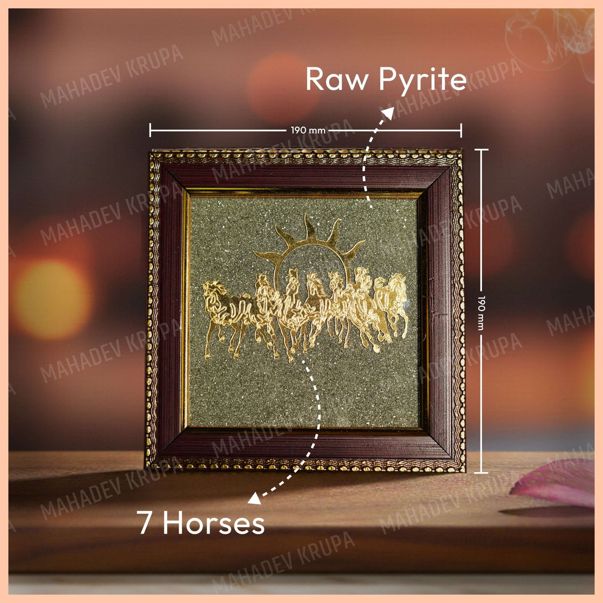 7 Horses Raw Pyrite Frame – Natural Stone Decorative Frame - Spiritual & Energy Décor - Mahadev Krupa Ujjain