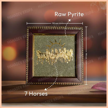 7 Horses Raw Pyrite Frame – Natural Stone Decorative Frame - Spiritual & Energy Décor - Mahadev Krupa Ujjain