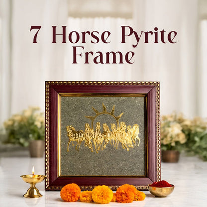 7 Horses Raw Pyrite Frame – Natural Stone Decorative Frame - Spiritual & Energy Décor - Mahadev Krupa Ujjain