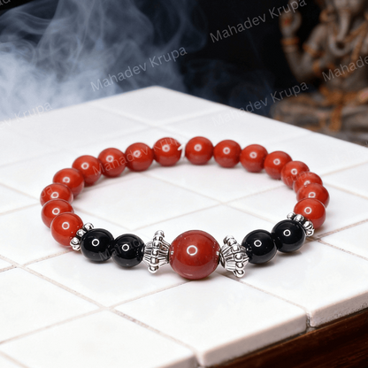 Red Jasper and Obsidian Bracelet