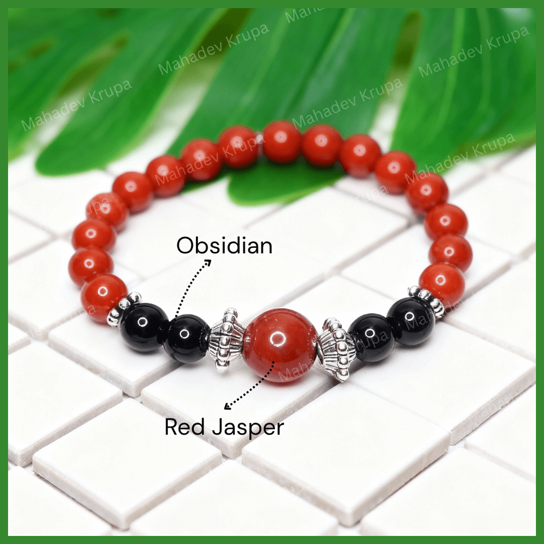 Red Jasper and Obsidian Bracelet