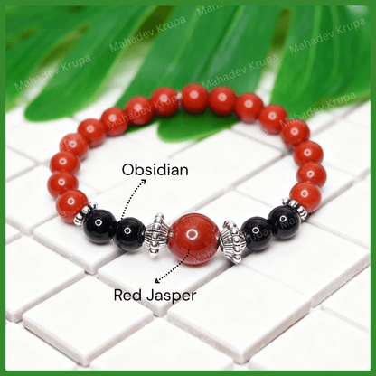 Red Jasper and Obsidian Bracelet