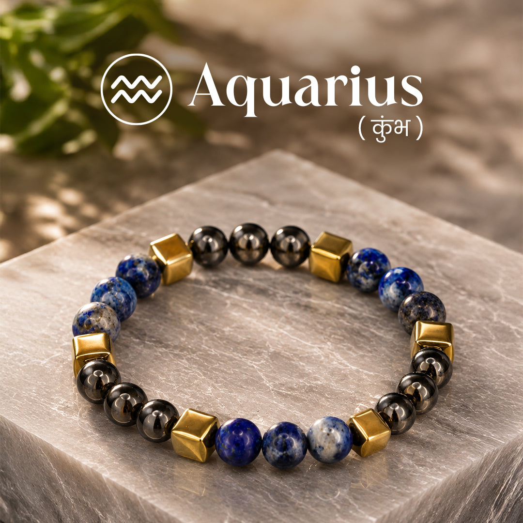 Lapis Lazuli & Hematite Zodiac Band – Aquarius (कुंभ राशि)