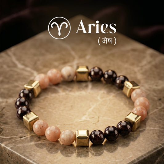 Red Garnet &  Sunstone Zodiac Band – Aries (मेष राशि)