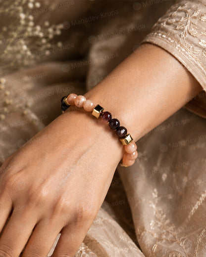 Red Garnet &  Sunstone Zodiac Band – Aries (मेष राशि)