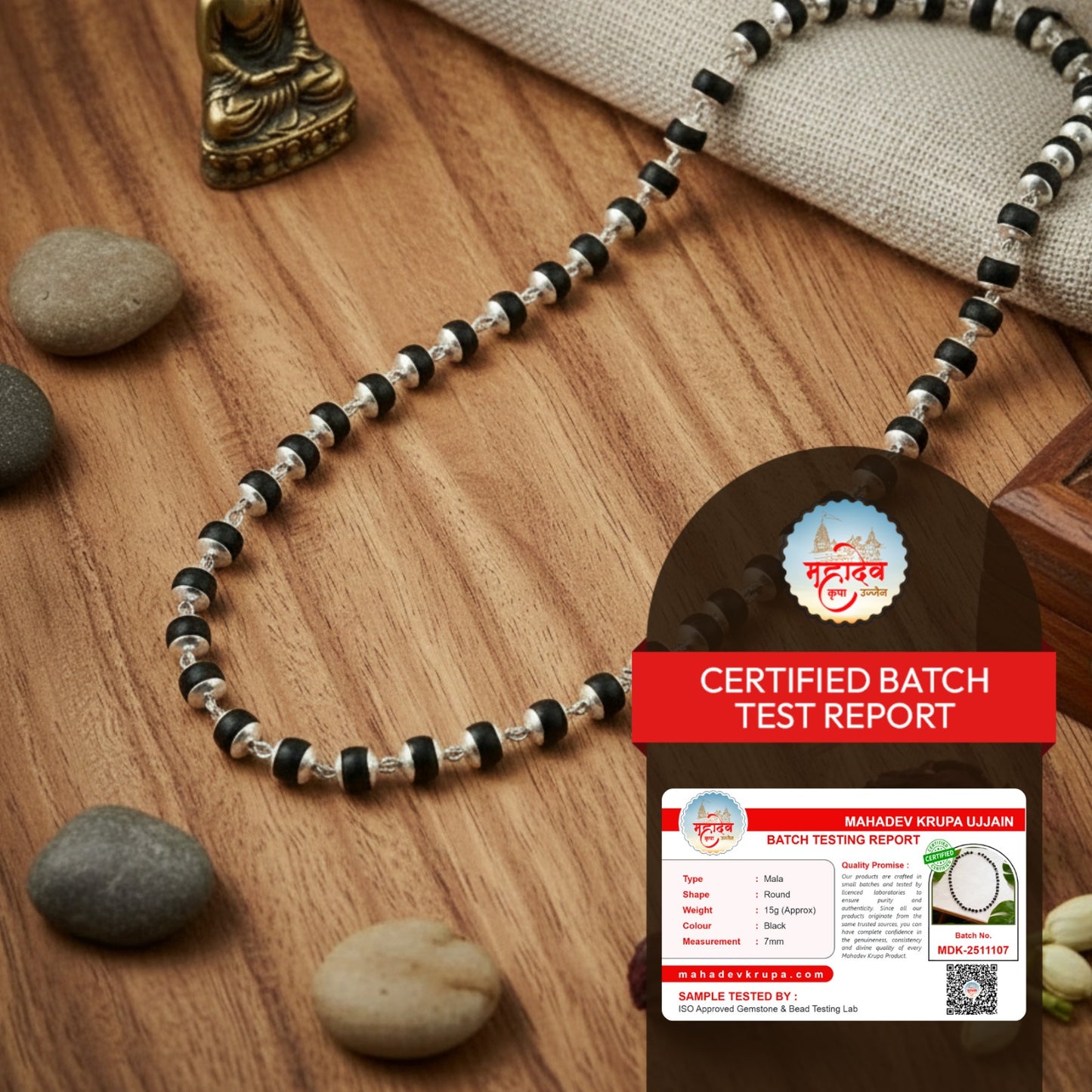 Silver Plated Karungali Mala – Natural Ebony Wood