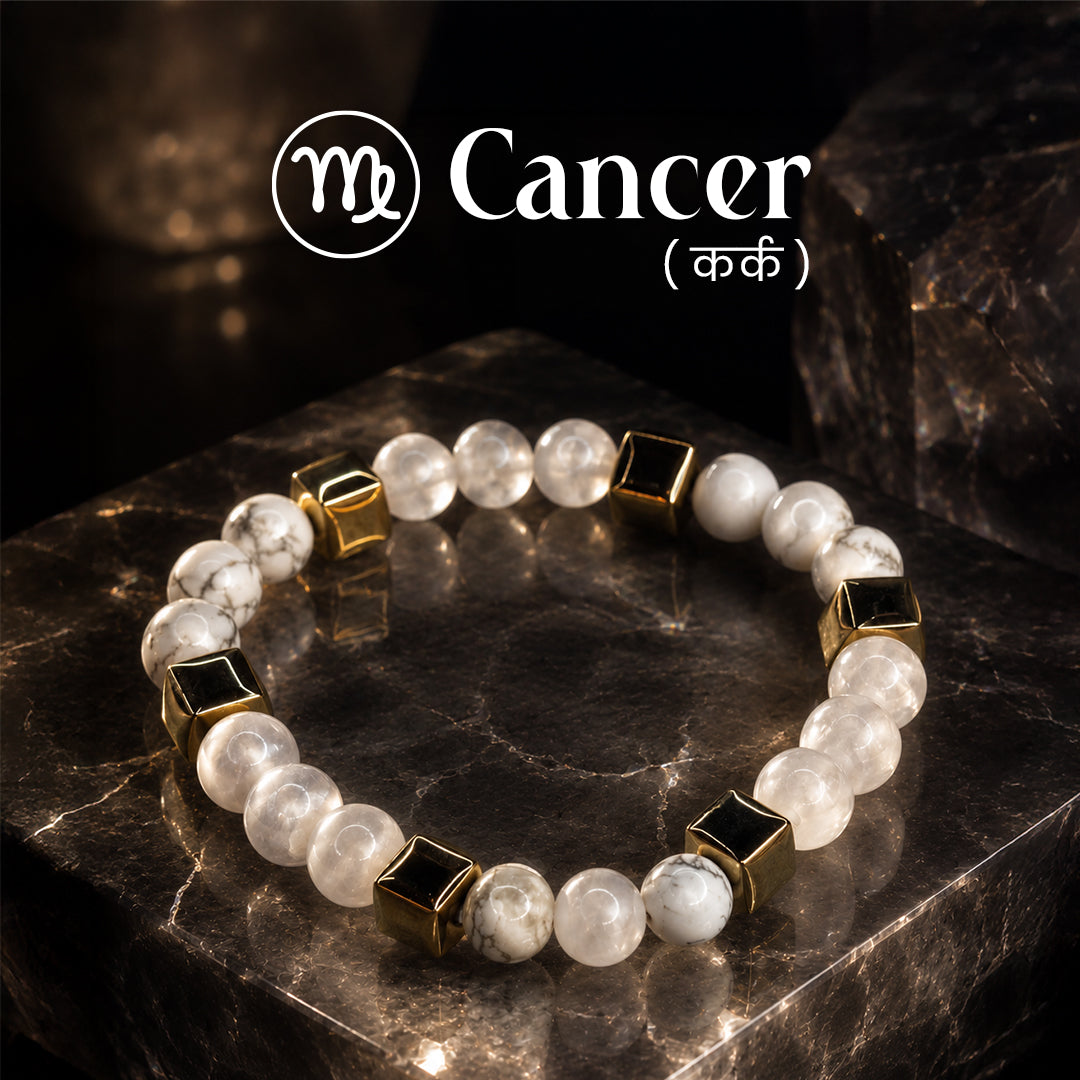 Howlite & Selenite Zodiac Band – Cancer (कर्क राशि)