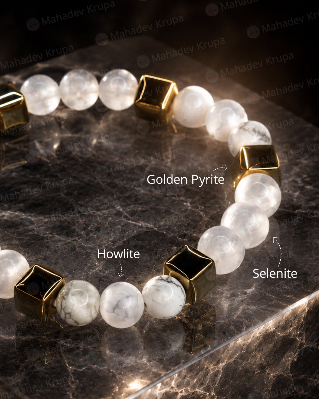 Howlite & Selenite Zodiac Band – Cancer (कर्क राशि)