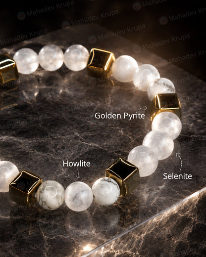 Howlite & Selenite Zodiac Band – Cancer (कर्क राशि)