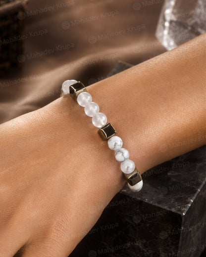 Howlite & Selenite Zodiac Band – Cancer (कर्क राशि)
