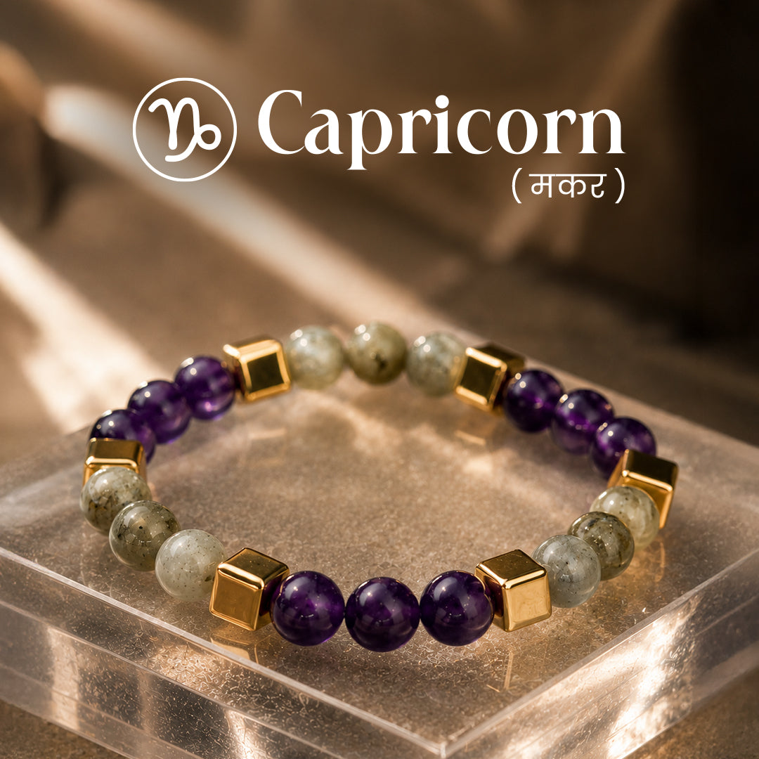 Amethyst & Labradorite Zodiac Band – Capricorn (मकर राशि)
