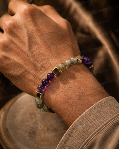 Amethyst & Labradorite Zodiac Band – Capricorn (मकर राशि)