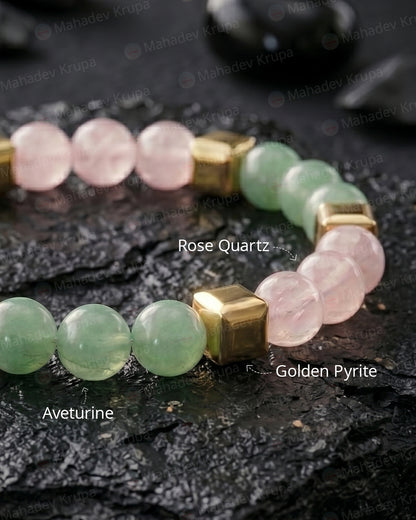 Aventurine & Rose Quartz Zodiac Band – Gemini (मिथुन राशि)