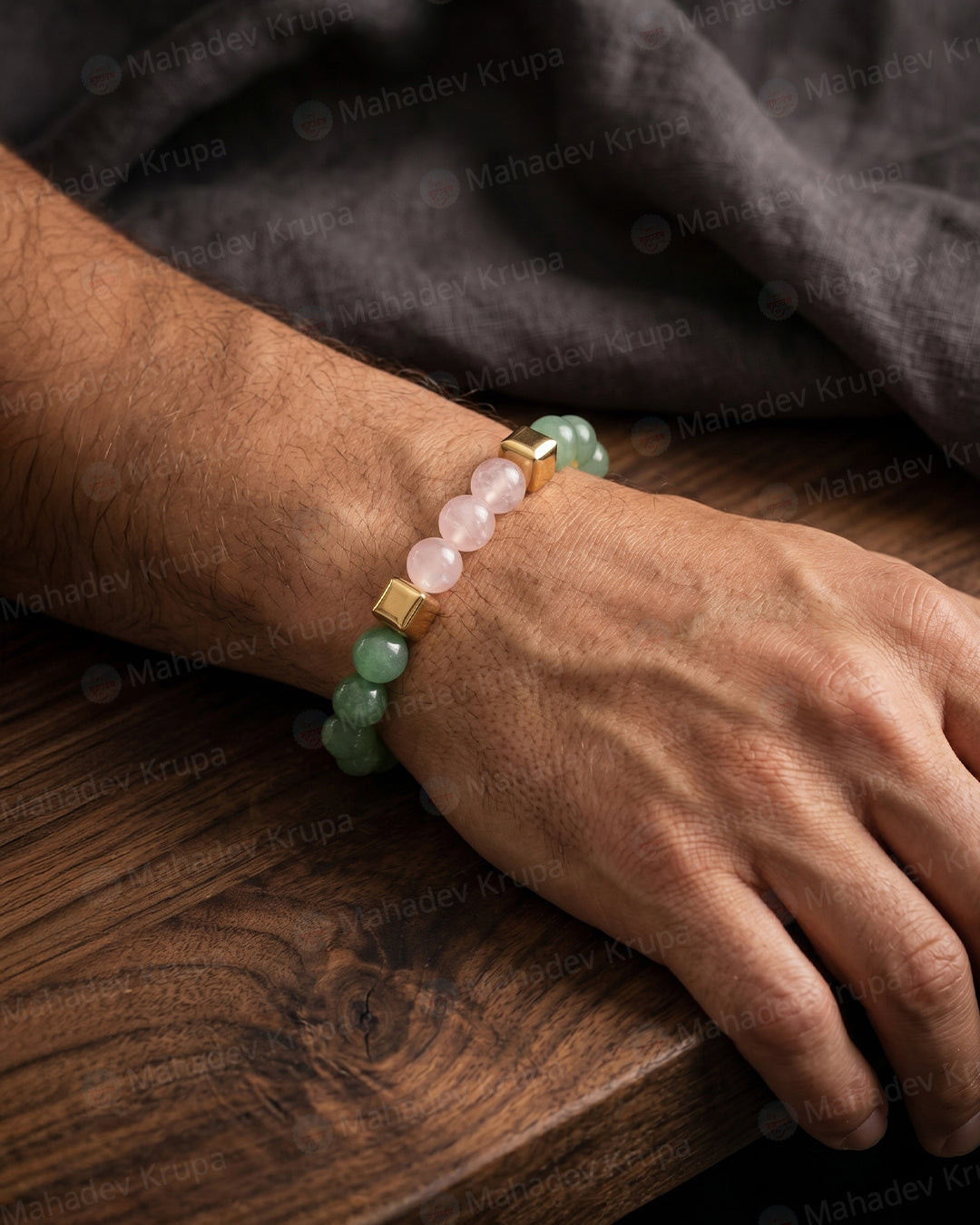 Aventurine & Rose Quartz Zodiac Band – Gemini (मिथुन राशि)