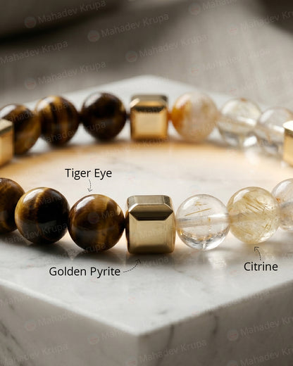 Tiger Eye & Citrine Zodiac Band –  Leo (सिंह राशि)