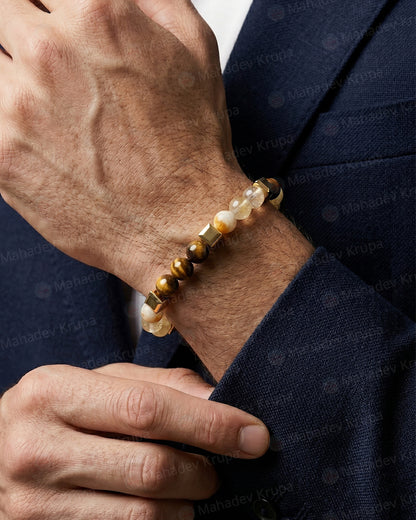 Tiger Eye & Citrine Zodiac Band –  Leo (सिंह राशि)