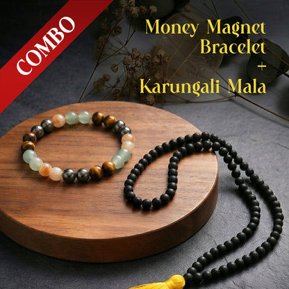 Money Magnet Bracelet & Karungali Mala Combo by Mahadevkrupa – Attract Wealth, Positivity & Protection