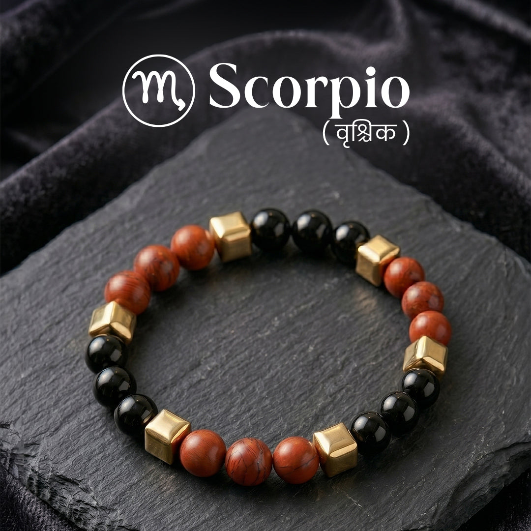 Red Jasper & Obsidian Zodiac Band – Scorpio (वृश्चिक राशि)