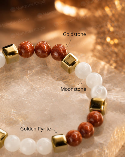 Moonstone & Goldstone Zodiac Band – Taurus (वृषभ राशि)