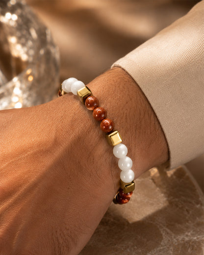 Moonstone & Goldstone Zodiac Band – Taurus (वृषभ राशि)