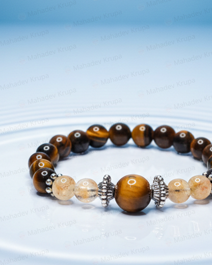 Tiger Eye + Citrine Bracelet with Tiger Eye Bracelet Set | Mahadevkrupa Prosperity & Courage Combo