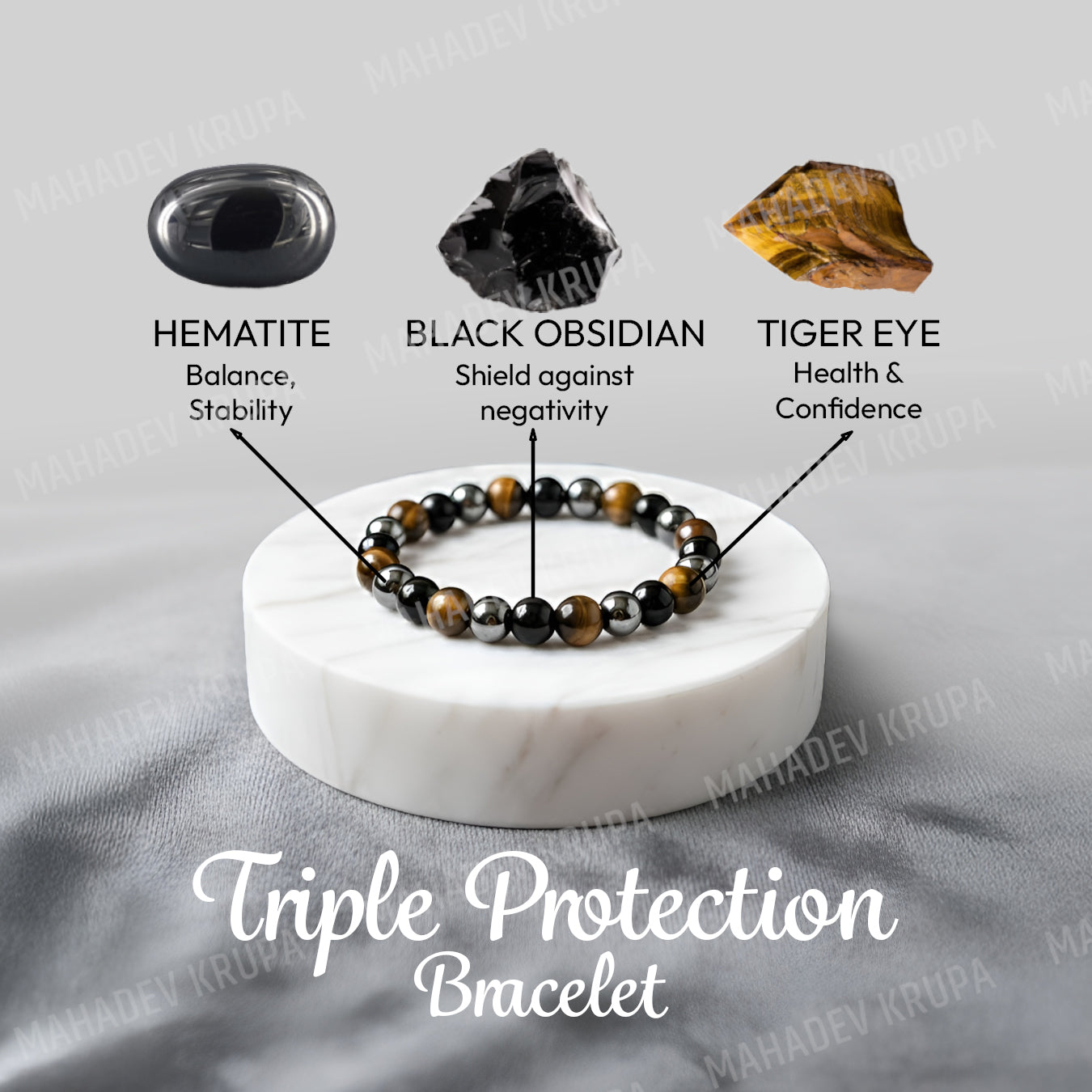 Triple Protection Bracelet – Tiger Eye, Black Obsidian & Hematite