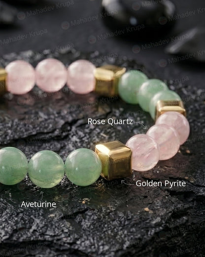 Aventurine & Rose Quartz Zodiac Band – Gemini (मिथुन राशि) - Crystal Healing Bracelet - Mahadev Krupa Ujjain