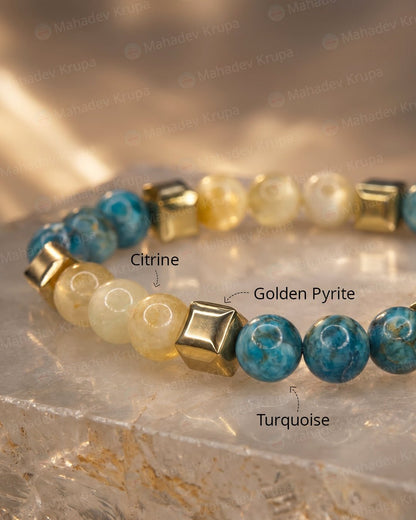 Citrine & Turquoise Zodiac Band – Sagittarius (धनु राशि) - Crystal Healing Bracelet - Mahadev Krupa Ujjain