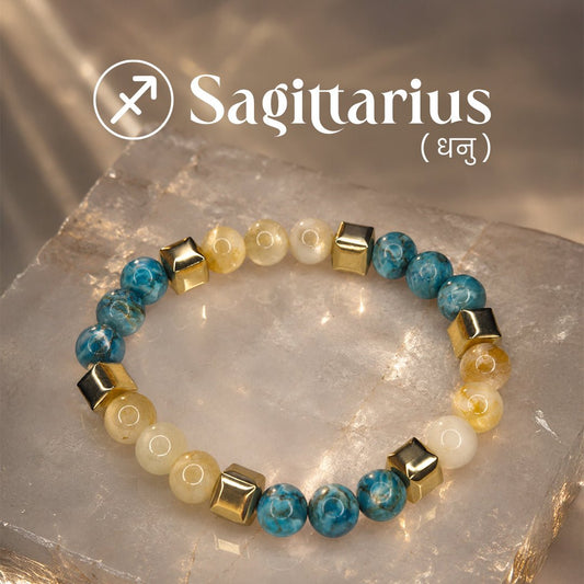 Citrine & Turquoise Zodiac Band – Sagittarius (धनु राशि) - Crystal Healing Bracelet - Mahadev Krupa Ujjain