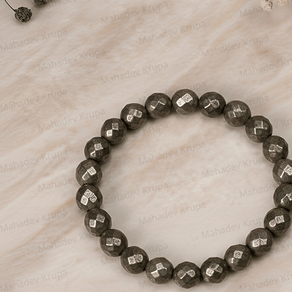 Diamond Cut Pyrite Bracelet – Natural Stone Beads - Spiritual Energy Bracelet - Mahadev Krupa Ujjain