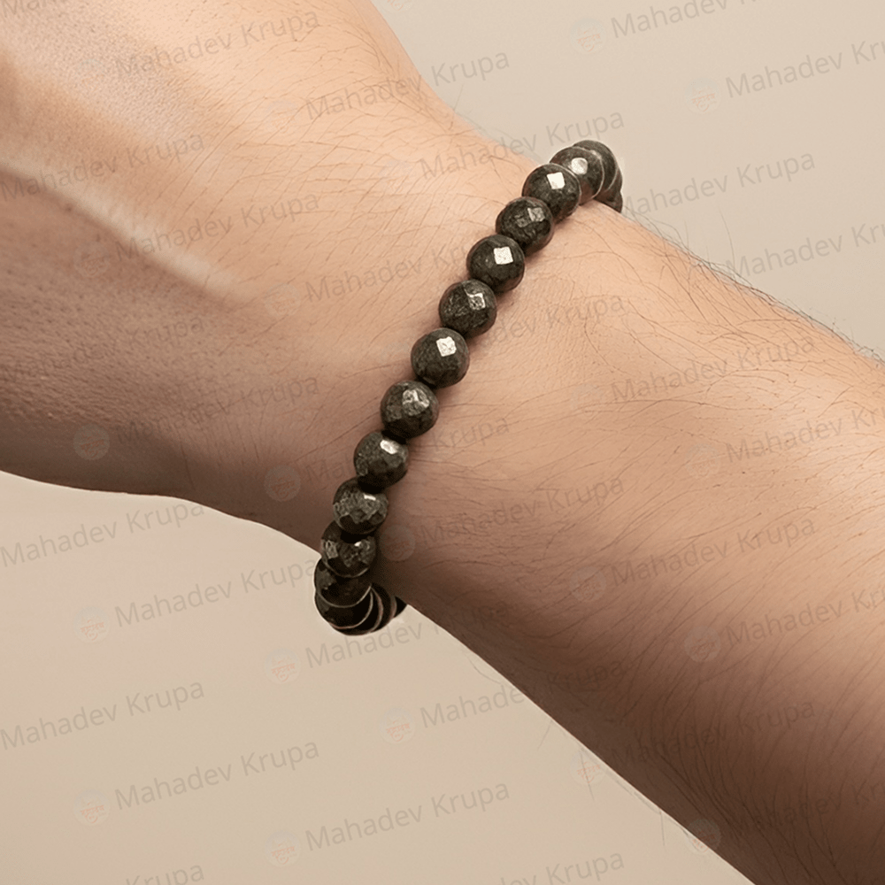 Diamond Cut Pyrite Bracelet – Natural Stone Beads - Spiritual Energy Bracelet - Mahadev Krupa Ujjain
