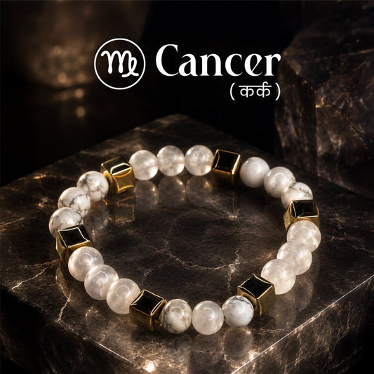 Howlite & Selenite Zodiac Band – Cancer (कर्क राशि) - Crystal Healing Bracelet - Mahadev Krupa Ujjain