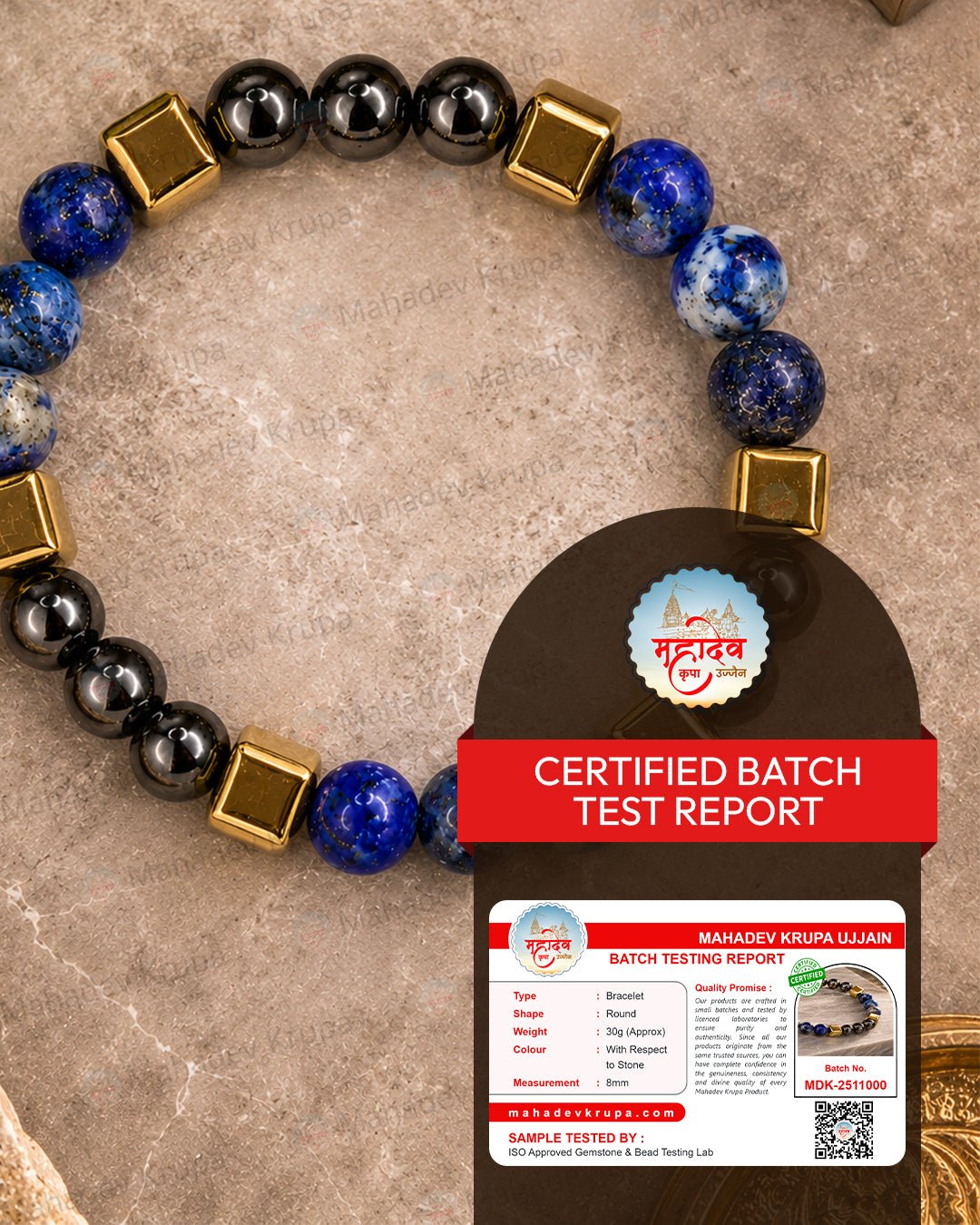 Lapis Lazuli & Hematite Zodiac Band – Aquarius (कुंभ राशि) - Crystal Healing Bracelet - Mahadev Krupa Ujjain