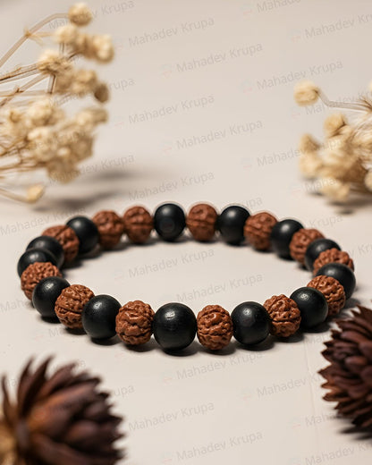 Mahadevkrupa Rudraksha Mala & Rudraksha + Karungali Bracelet Combo | Spiritual Healing & Protection Set - Crystal Healing Bracelet & Spiritual Mala - Mahadev Krupa Ujjain