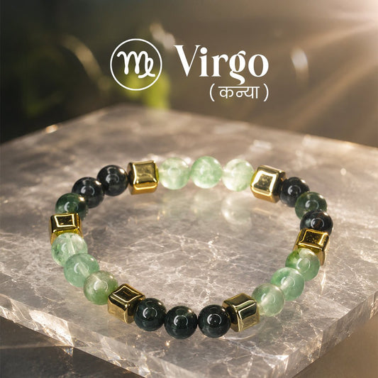 Multi Fluorite & Bloodstone Zodiac Band – Virgo (कन्या राशि) - Crystal Healing Bracelet - Mahadev Krupa Ujjain