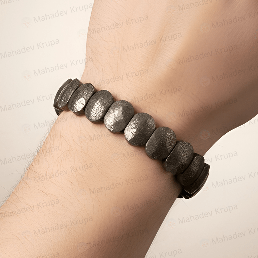 Oval Pyrite Bracelet – Natural Stone Beads - Spiritual Energy Bracelet - Mahadev Krupa Ujjain
