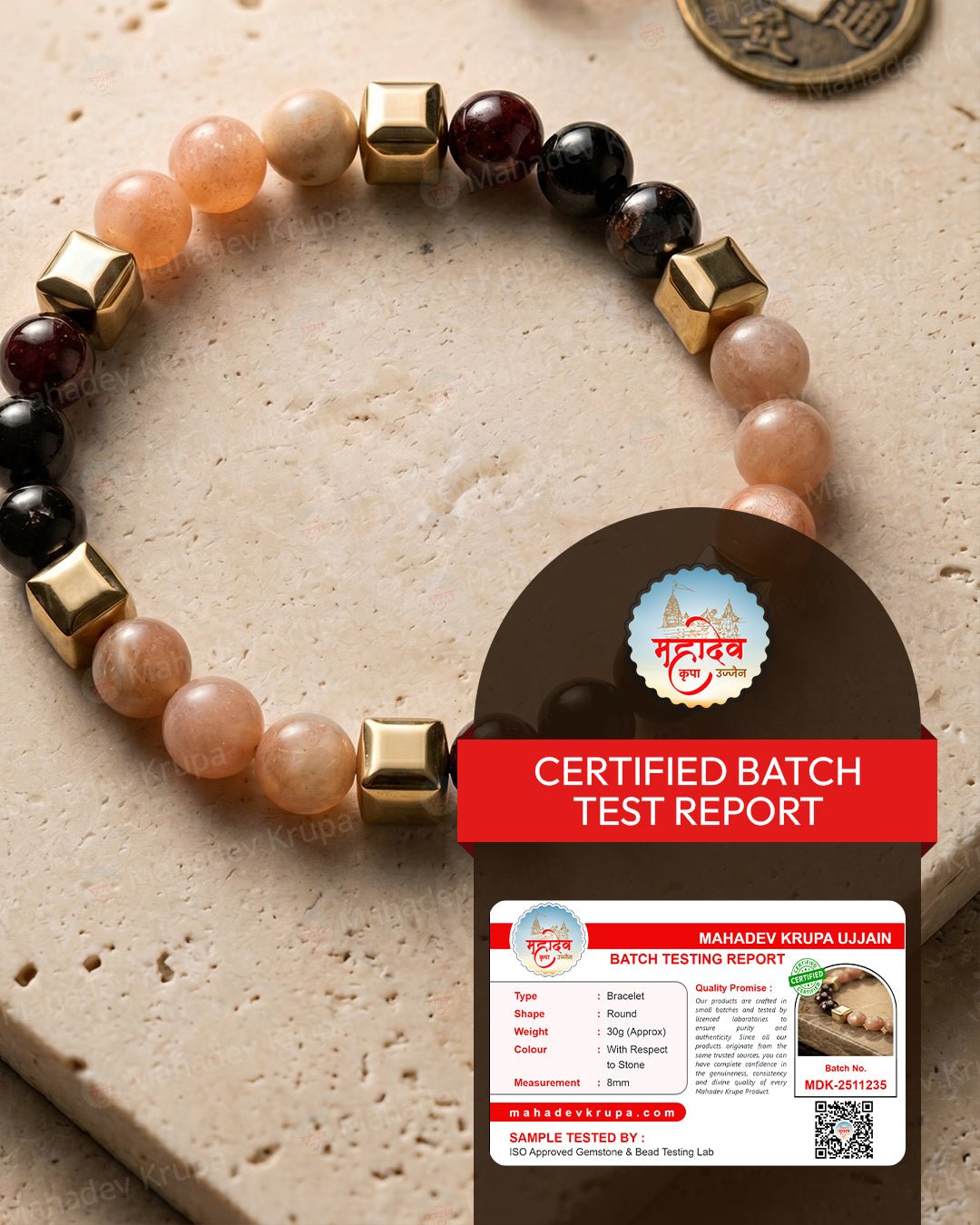 Red Garnet & Sunstone Zodiac Band – Aries (मेष राशि) - Crystal Healing Bracelet - Mahadev Krupa Ujjain