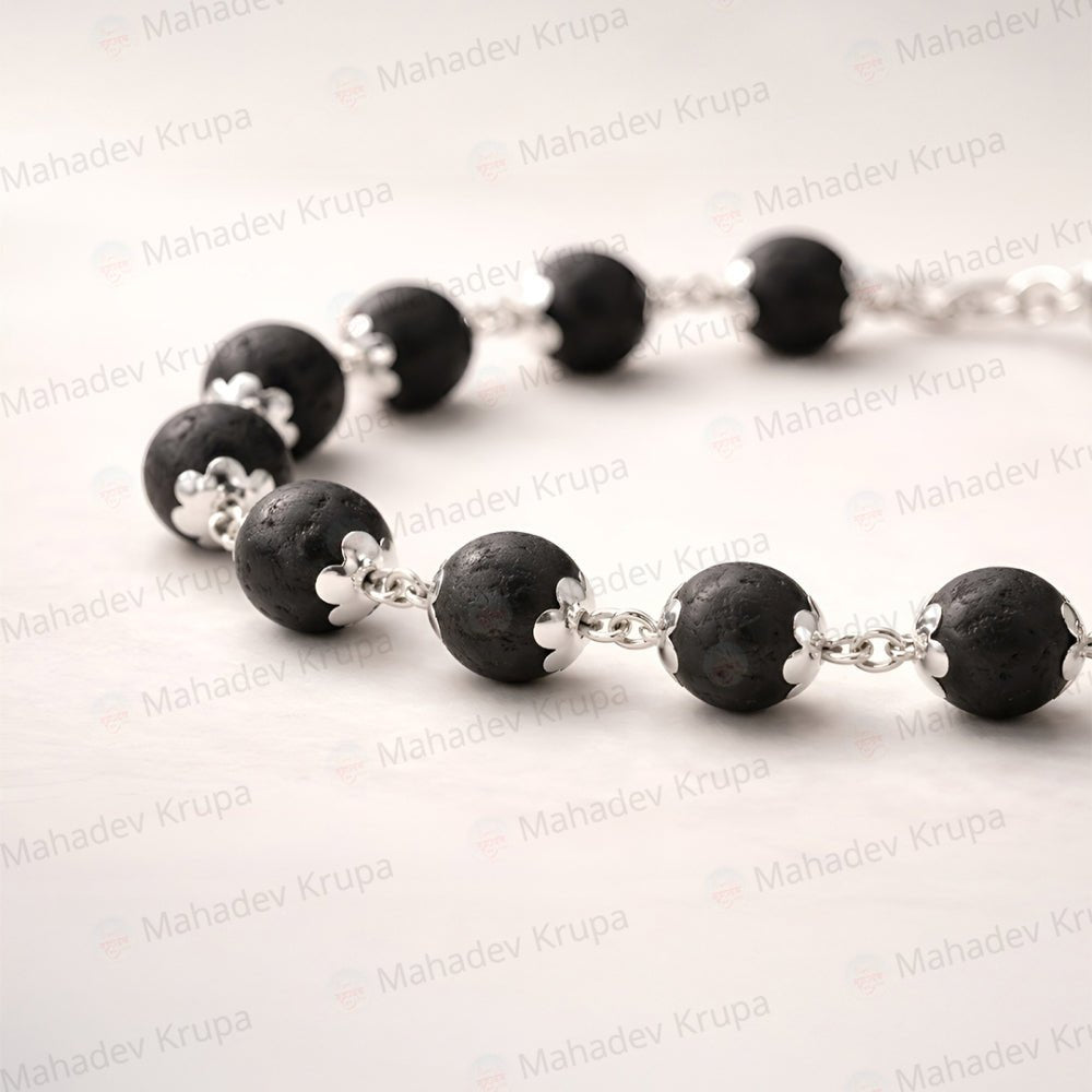 Silver Plated Karungali Bracelet - Spiritual Mala - Mahadev Krupa Ujjain