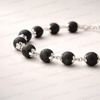 Silver Plated Karungali Bracelet - Spiritual Mala - Mahadev Krupa Ujjain