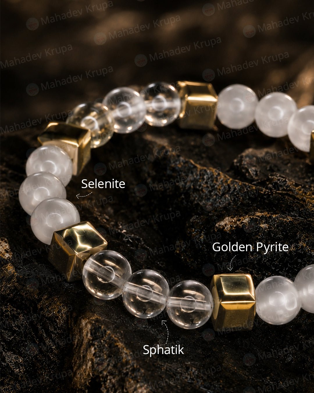 Sphatik & Selenite Zodiac Band – Libra (तुला राशि) - Crystal Healing Bracelet - Mahadev Krupa Ujjain